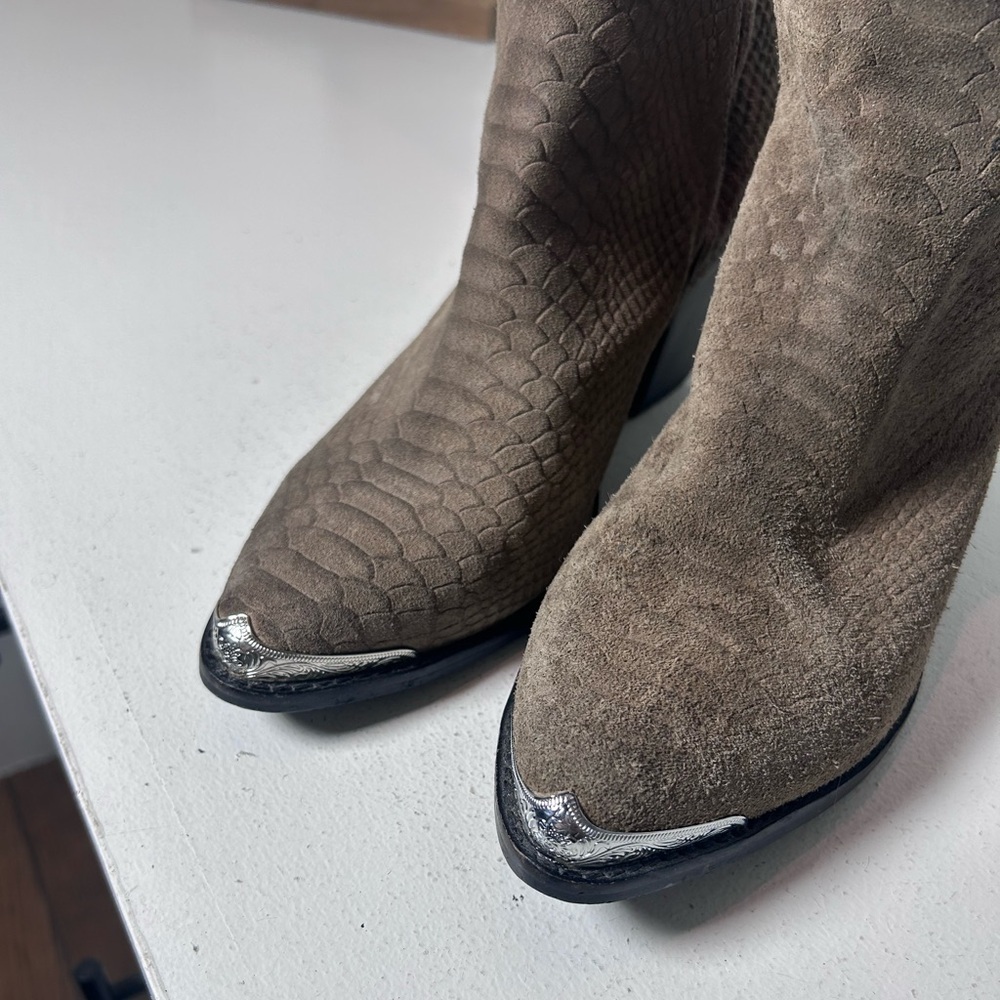 Jeffrey Campbell Textured Ankle Boots Womens 9 Taupe Brown Leather Western He - Picture 4 of 9
